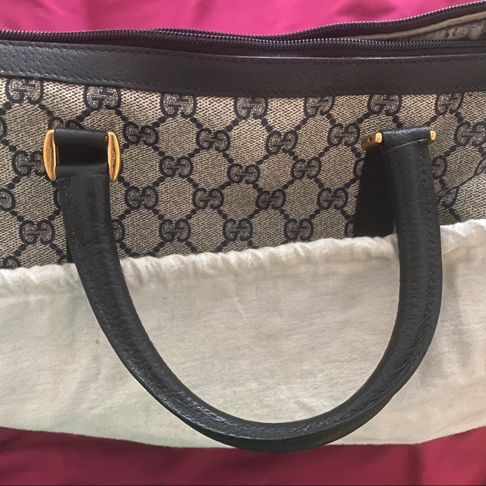 Gucci Beige GG Canvas Boston Bag with Black Leather and Red-Blue Web - Picture 9 of 10